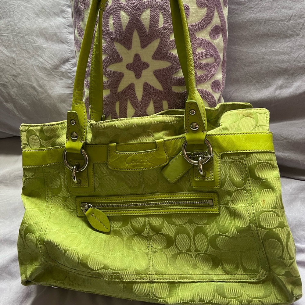Coach Lime Green Signature Tote Bag.